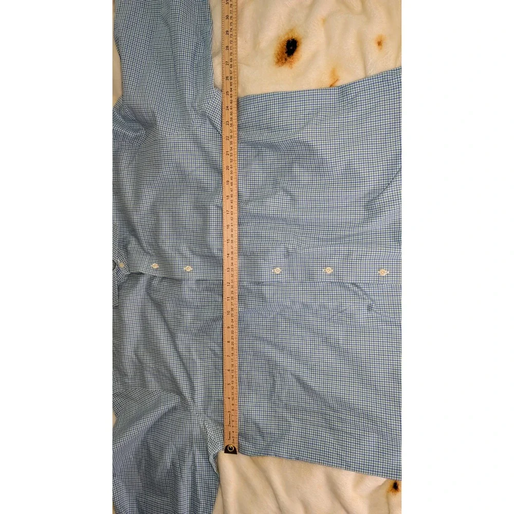 Brooks Brothers Madison Dress Shirt Mens 17.5 36 Blue Green Check Non-Iron